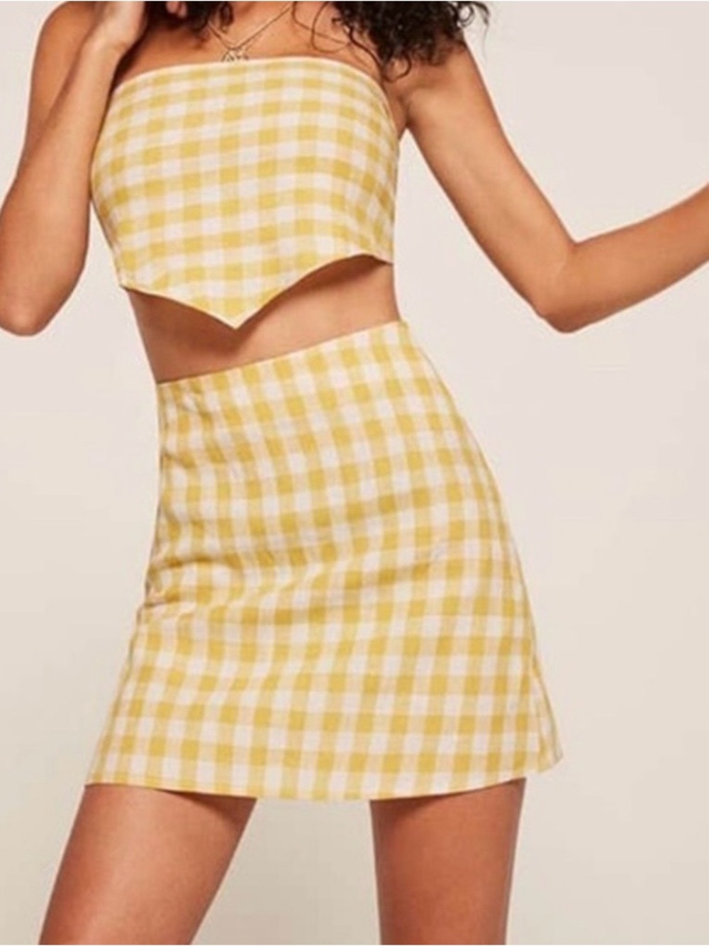 Reformation Yellow and White Gingham Mini Skirt